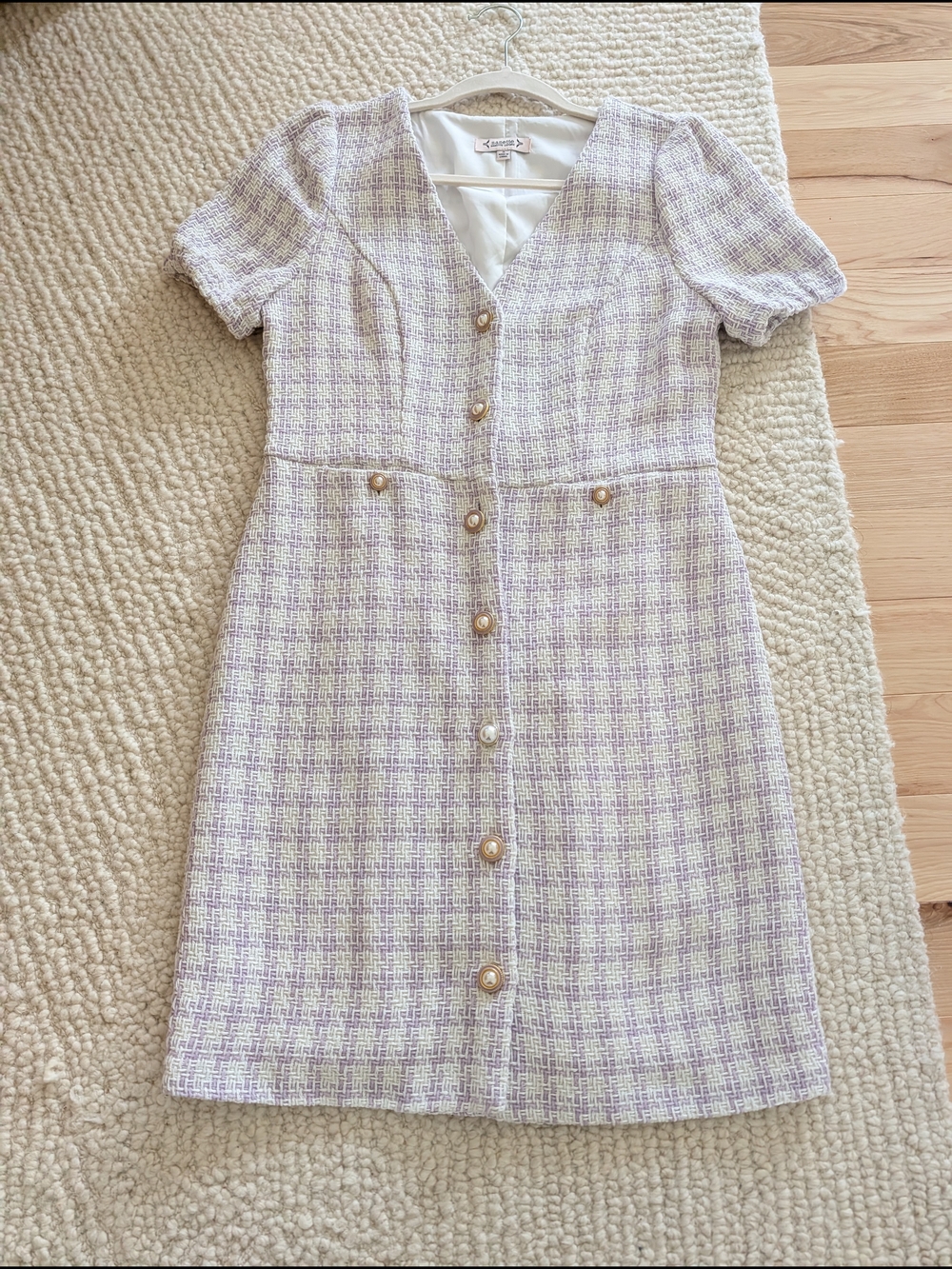 Nanette Lepore Lavender-Checked Tweed Button Dress